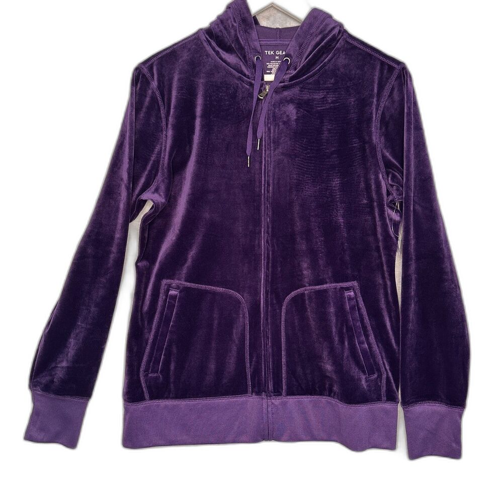 Tek Gear Purple Velour Full Zip Hoodie Jacket Size M NWT